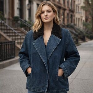 Oscar de la Renta Vintage Denim Jacket w Shearling Collar